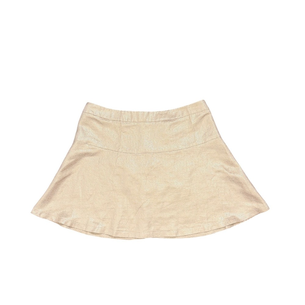 New York & Company Flare‎ A-Line Mini Skirt Textured Ivory Gold Metallic Size 16